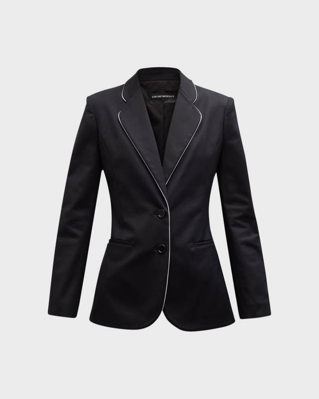 Piped Single-Breasted Cotton-Blend Blazer